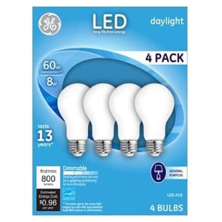 Ge 4Pk 8W Day A19 Bulb